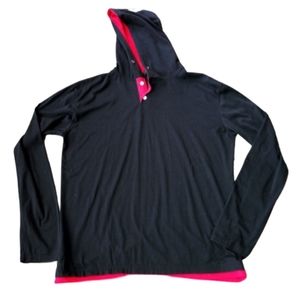 D) Boys Black Red Trim Hooded Pullover Long Sleeve Top Size 20